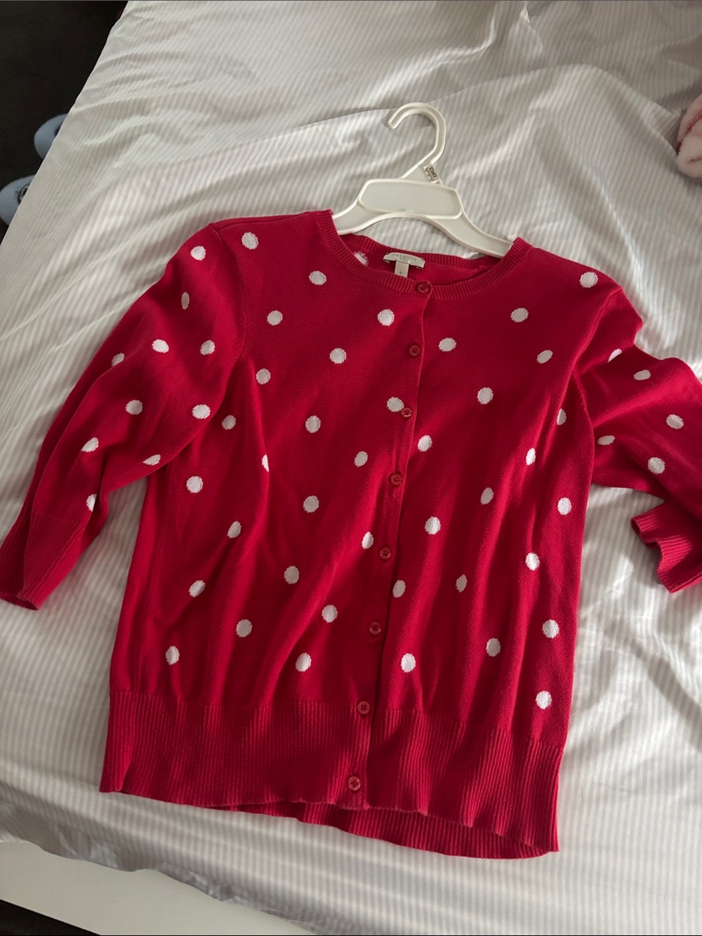 Talbots Red Polka Dot Button-Front Cardigan